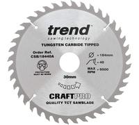 Trend CSB/18440A Craft Pro Trimming Crosscut TCT Blade for Circular Saws, 184mm x 40 Teeth x 30mm Bore, Tungsten Carbide Tipped