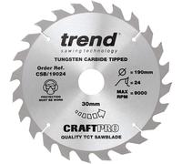 Trend CSB/19024 Craft Pro General Purpose TCT Blade Ideal for Makita, Bosch, and DeWalt Circular Saws, 190mm x 24 Teeth x 30mm Bore, Tungsten Carbide