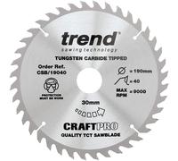Trend CSB/19040 Craft Pro Combination TCT Blade Ideal for Makita, Bosch, and DeWalt Circular Saws, Tungsten Carbide Tipped, 40 Teeth