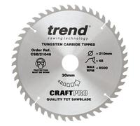 Trend Wood Circular Saw Blade, 210mm Diameter, 30mm Bore, 48 Teeth, 2.4mm Kerf, +15° Hook, TCT, Fine Finish, CSB/21048