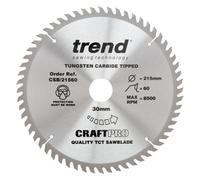 Trend Csb/21560 Craft Saw Blade 215mm X 60T X 30mm For Mains Corded Circular Saw