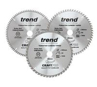 Trend Wood Circular Saw Blades, 250mm Diameter, 30mm Bore, 48/60/84 Teeth, 3mm Kerf, +15°/-6° Hook, TCT, Medium/Fine Finish, 3 Pack, CSB/250/3PK
