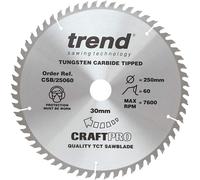 Trend CSB/25060 Craft Pro Trimming Crosscut TCT Blade for Table and Circular Saws, 250mm x 60 Teeth x 30mm Bore, Tungsten Carbide Tipped