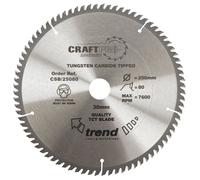 Trend Wood Circular Saw Blade, 250mm Diameter, 30mm Bore, 80 Teeth, 2.8mm Kerf, +5° Hook, TCT, Extra-Fine Finish, CSB/25080
