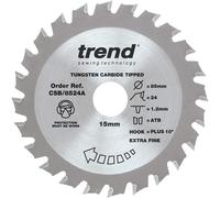 Trend Wood Circular Saw Blade, 85mm Diameter, 15mm Bore, 24 Teeth, 1.2mm Kerf, +14° Hook, TCT, Fine Finish, CSB/8524A