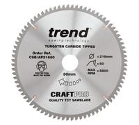Trend Csb/ap21680 Tct Saw Blade For Aluminium Upvc Plastic 216mm 80T 30mm Bore