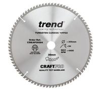 Trend Aluminium & Plastic Circular Saw Blade, 305mm Diameter, 30mm Bore, 84 Teeth, 3mm Kerf, -6° Hook, TCT, Extra-Fine Finish, CSB/AP30584