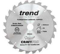 Trend CSB/CC25024 Craft Pro Negative Hook Crosscutting TCT Circular Blade Ideal for Einhell TE SM2534 Table/Mitre Saws, Tungsten Carbide Tipped, 250mm
