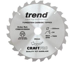Trend CSB/CC25024 Craft Pro Negative Hook Crosscutting TCT Circular Blade Ideal for Einhell TE SM2534 Table/Mitre Saws, Tungsten Carbide Tipped, 250mm