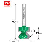 Trend CraftPro Drawer Pull Router Cutter Bit, 1/4 Inch Shank, 19mm Cut Diameter & 4mm Cut Radius, Tungsten Carbide Tipped, C305X1/4TC