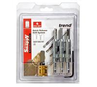 Trend Drill Bit Guides 4 Piece Set - For Accurately Drilling Pilot Holes Centrally To Any Countersink Fitting Such As Hinges Or Lock Faceplates. Set 1 SNAP/DBG/SET