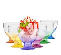 TREND FOR HOME Glass Dessert Bowls | Coloured Ice Cream Bowls | 475 ml | Set of 6 | Short Stemmed Sundae Glasses | Dishwasher Safe | Selina Rainbow Blast Collection