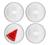 TREND FOR HOME Glass Plate Set for 4 Dessert Plates Tableware Plates Set Transparent Side Plates Serving Dishes for Salads Fruit Appetizers, Ø 17.4 cm, Geometric Pattern, Elina