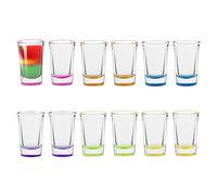TREND FOR HOME Vodka Glasses Shot Glasses Tequila Shot Glass Set Alcohol Glasses Transparent with Coloured Bottom, Dishwasher Safe, Collection Lexi Rainbow Blast, 30 ml, Set of 12