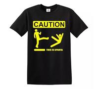 Trend Gear Caution This is Sparta T-Shirt Yellow Funny Joke Gift Meme Movie Spoof Top (Black Yellow Print, XL)