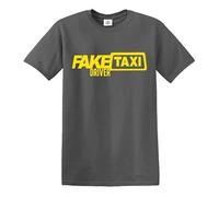 Trend Gear Fake Taxi Driver T-Shirt Mens Funny Stage Party Joke T-Shirt Novelty Top Tee (Charcoal Yellow Print, XXL)