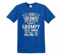Trend Gear Grumpy Old Man Killing It Funny T-Shirt Mens Retirement Retired Birthday Gift (Royal Blue White Print, L)