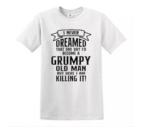 Trend Gear Grumpy Old Man Killing It Funny T-Shirt Mens Retirement Retired Birthday Gift (White Black Print, L)