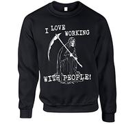 Trend Gear I LOVE WORKING WITH PEOPLE LONG SLEEVE SWEATSHIRT-SKULL GOTH REAPER METAL ROCK GIFT (L) Black