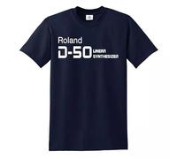 Trend Gear Roland D-50 Synthesiser T-Shirt Funny Gift Party Novelty Top (Navy White Print, XL)