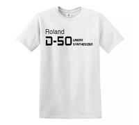 Trend Gear Roland D-50 Synthesiser T-Shirt Funny Gift Party Novelty Top (White Black Print, XL)