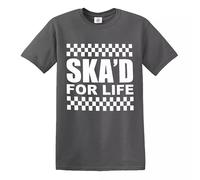 Trend Gear SKA’D for Life T-Shirt SKA 2 Tone Music Retro Reggae Rudeboy Skinhead Top Tee (Charcoal White Print, XL)