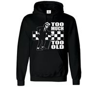 Trend Gear Too Much Too Old Hoody Sweatshirt Ska 2 Tone Records Music Retro Thermal Winter Hoodie for Men Funny Joke Gift Hoodies (BLACK HOODIE WHITE PRINT - X-Large)