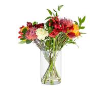 TREND HOME Glass Cylinder Vase 21.5 cm Flower Vases Living Room Glass Vases Flowers Tall Vase Pampas Grass Round Vase Glass Candle Holder Hurricane Candle Holder Ø 13.5 cm Fleur, Transparent