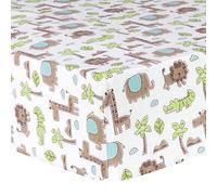 Trend Lab 100% Cotton Safari Animals Deluxe Flannel Fitted Crib Sheet, Brown/Blue/Green/White , 28x52 Inch (Pack of 1)