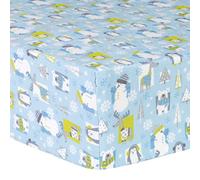Trend Lab 100% Cotton Snow Pals Deluxe Flannel Fitted Crib Sheet, Blue/Gray/Green