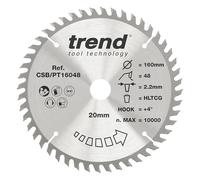 Trend Laminate & HPL Circular Saw Blade, 160mm Diameter, 20mm Bore, 48 Teeth, 2.2mm Kerf, +4° Hook, TCT, Super-Fine Finish, CSB/PT16048