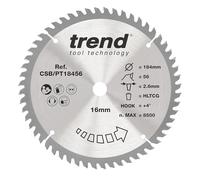 Trend Laminate & HPL Circular Saw Blade, 184mm Diameter, 16mm Bore, 56 Teeth, 2.6mm Kerf, +4° Hook, TCT, Super-Fine Finish, CSB/PT18456