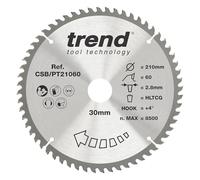 Trend Laminate & HPL Circular Saw Blade, 210mm Diameter, 30mm Bore, 60 Teeth, 2.8mm Kerf, +4° Hook, TCT, Super-Fine Finish, CSB/PT21060