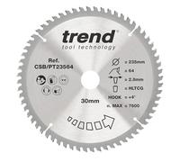 Trend Laminate & HPL Circular Saw Blade, 235mm Diameter, 30mm Bore, 64 Teeth, 2.8mm Kerf, +4° Hook, TCT, Super-Fine Finish, CSB/PT23564