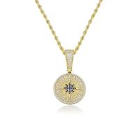 Trend Necklace Pendant Chain Men Women Jewellery Compass Pendant Iced Out Hip Hop Bling Hip Hop Pendant Necklace Gold Color
