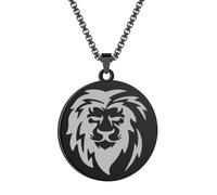 Trend Necklace Pendant Chain Men Women Jewellery Round Lion Pendant Charm Men'S Necklace Fashion Accessories Hip-Hop Punk Black