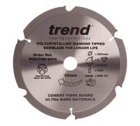 Trend PCD Fibre Cement Circular Saw Blade, 250mm Diameter, 30mm Bore, 6 Teeth, 2.4mm Kerf, +12° Hook, PCD, Coarse Finish, PCD/FSB/2506