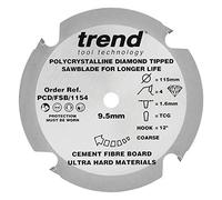 Trend PCD Fibre Cement Circular Saw Blade, 115mm Diameter, 9.50mm Bore, 4 Teeth, 1.6mm Kerf, +12° Hook, PCD, Coarse Finish, PCD/FSB/1154