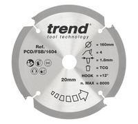 Trend PCD Fibre Cement Circular Saw Blade, 165mm Diameter, 20mm Bore, 4 Teeth, 1.8mm Kerf, +12? Hook, PCD, Coarse Finish, PCD/FSB/1654