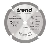 Trend PCD Fibre Cement Circular Saw Blade, 184mm Diameter, 16mm Bore, 4 Teeth, 2.2mm Kerf, +12° Hook, PCD, Coarse Finish, PCD/FSB/1844