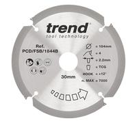 Trend PCD Fibre Cement Circular Saw Blade, 184mm Diameter, 30mm Bore, 4 Teeth, 2.2mm Kerf, +12° Hook, PCD, Coarse Finish, PCD/FSB/1844B