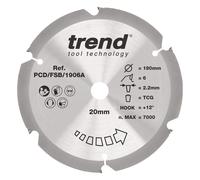 Trend Pcd Fibre Cement Circular Saw Blade 190Mm X 20Mm X 6T PCD/FSB/1906A