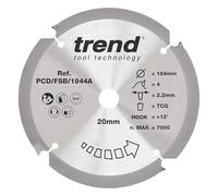 Trend PCD Fibre Cement Circular Saw Blade, 184mm Diameter, 20mm Bore, 4 Teeth, 2.2mm Kerf, +12° Hook, PCD, Coarse Finish, PCD/FSB/1844A