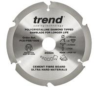 Trend PCD Fibre Cement Circular Saw Blade, 190mm Diameter, 30mm Bore, 6 Teeth, 2.2mm Kerf, +12° Hook, PCD, Coarse Finish, PCD/FSB/1906