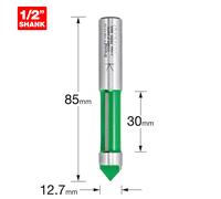 Trend CraftPro Pierce & Trim Router Cutter, 1/2 Inch Shank with 12.7mm Cut Diameter and 30mm Cut Length, Tungsten Carbide Tipped, C135AX1/2TC