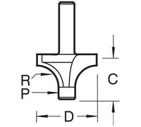 Trend Pin Guided Round Over Router Cutter, 19mm dia x 11.8mm cut, 1/4" shank, Tungsten Carbide