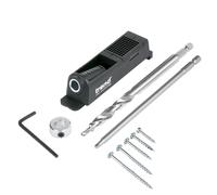 Trend Single Pocket Hole Jig with HSS Drill Bit & Depth Setting Collar, Square Drive Bit & Pocket Hole Screws Selection, PH/JIG/BS
