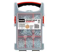 Trend Pocket Hole Screws For Hard & Softwoods, Assortment Pack Of 850, Self-Tapping Zinc Coated Square Drive Screws In Carry Case, PH/SCW/PK1