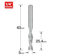 Trend Professional Spiral Up-Cut CNC Router Cutter, 1/4 Inch Shank, 6.35mm Cut Diameter, 25.4mm Cut Length, Solid Tungsten Carbide, S55/2X1/4STC