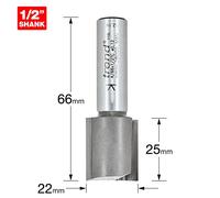 Trend Straight 2-Flute Router Cutter 4/66X1/2TC - 1/2in Shank, 22x25mm, Tungsten Carbide Tipped
